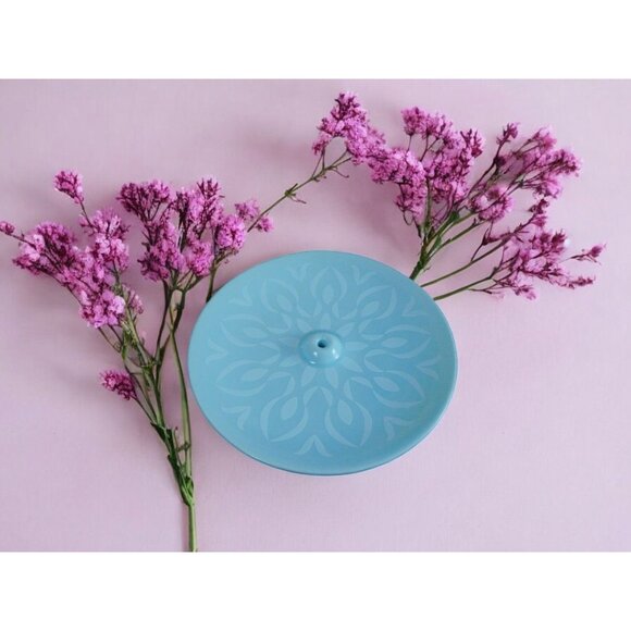 Blue Floral Ceramic Incense Holder 4" Home Decor - Picture 1 of 8
